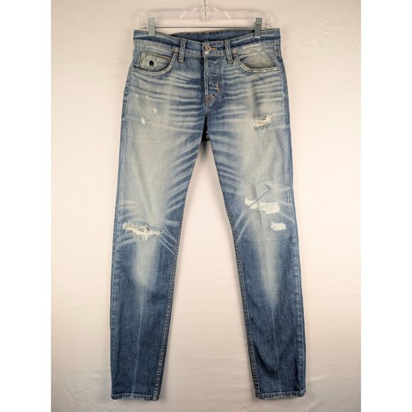 Hudson Jeans Mens 30x32 Blue Axl Skinny Button Fly Distressed Denim - Picture 1 of 11